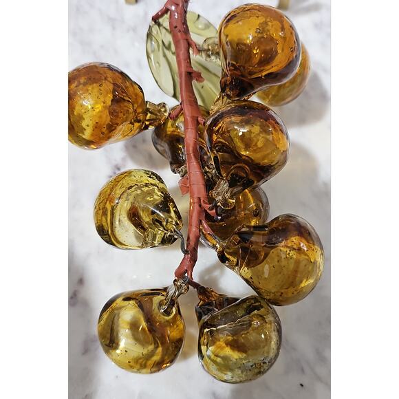 Vintage Handblown Amber Murano Glass Grapes Cluster Leaf MCM Decorative Glass - Picture 11 of 14